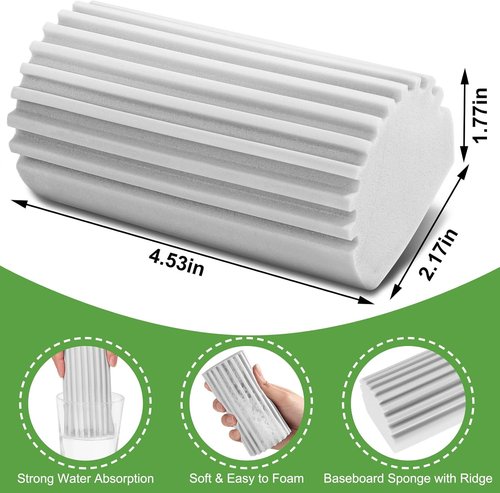 Jeymei Damp Dusting Sponge - 4-Pack Reusable Gray Cleaners for Baseboards & Window Tracks