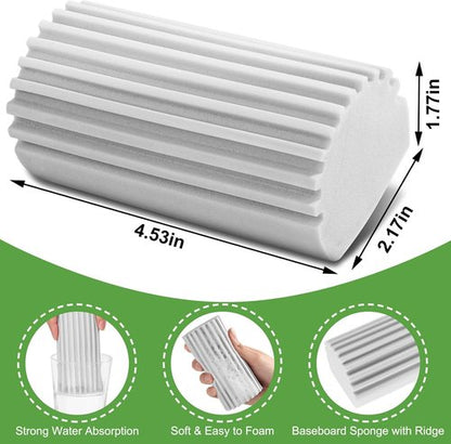 Jeymei Damp Dusting Sponge - 4-Pack Reusable Gray Cleaners for Baseboards & Window Tracks