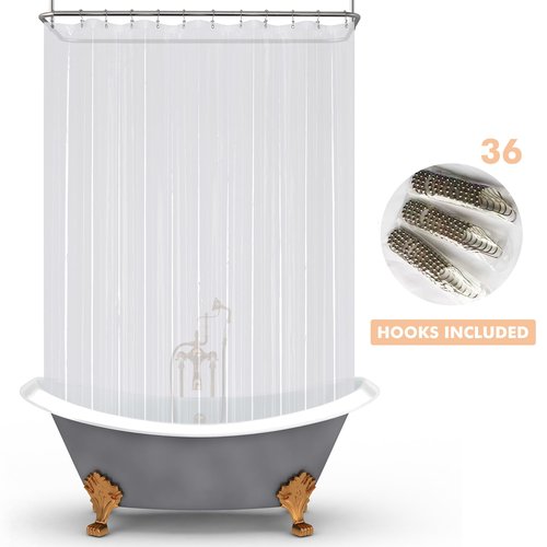 Mrs Awesome Clawfoot Tub Shower Curtain or Liner with 12 Magnets - Free 36 Hooks Included, Waterproof PEVA, 180" x 70", Clear