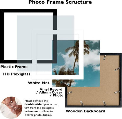 JCJMY 9 Pack Vinyl Record Frames - 12.5x12.5 with 10x10 Mat for Album Cover Display | Black