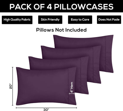 Utopia Bedding King Pillow Cases - Soft Brushed Microfiber - 4 Pack, 20 X 40 Inches, Purple