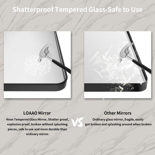 LOAAO 60X28 Inch Black Metal Framed Bathroom Mirror for Wall, Matte Black Bathroom Vanity Mirror Farmhouse, Large Rounded Rectangle Mirror, Anti-Rust, Tempered Glass, Hangs Horizontally or Vertically