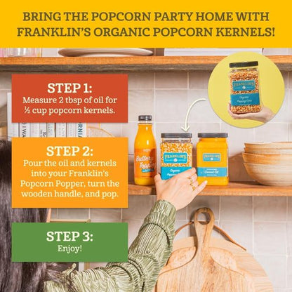 Franklin’s Gourmet Popcorn | Organic Popping Kernels - 28oz Tub | Non-GMO & All-Natural, Made in USA