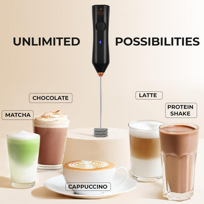 Zulay Kitchen Rechargeable Milk Frother | 3 Speeds & 3 Whisk Attachments - USB Charging, Perfect for Lattes & Cappuccinos - Black Copper
