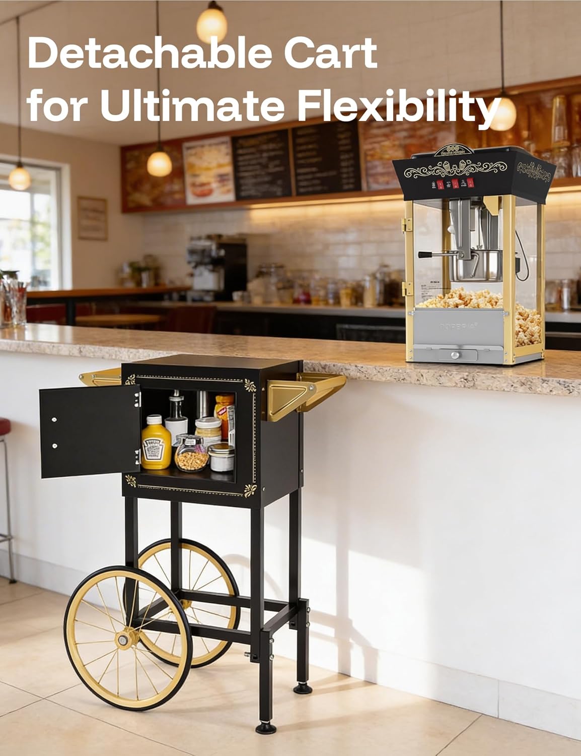 Skiennix Popcorn Machine - 12oz Retro Professional Maker with Warming Deck | 64-Cup Capacity for Home Theater & Parties - Black and Gold