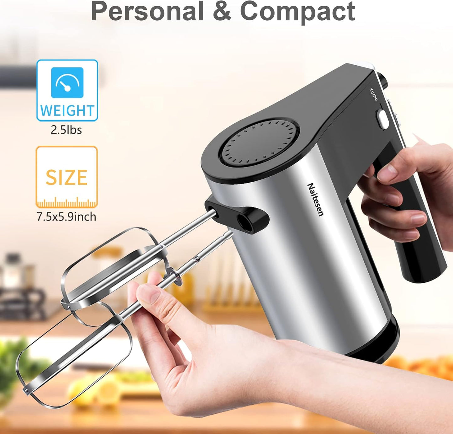 Skiennix 600W Electric Hand Mixer - Powerful 10-Speed Kitchen Mixer with Turbo | Lightweight, Includes Beaters & Dough Hooks