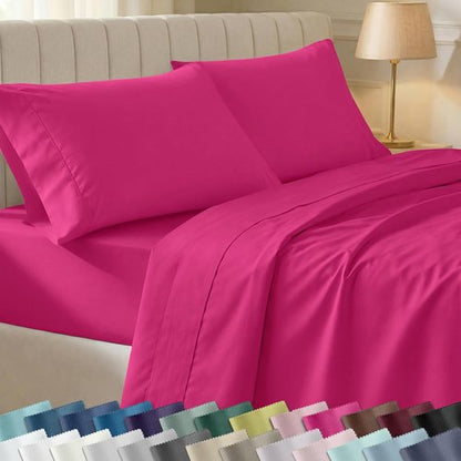 California Design Den Twin XL Cotton Sheet Set - 100% Long Staple Cotton, 400 Thread Count, Silky Sateen - Hot Pink