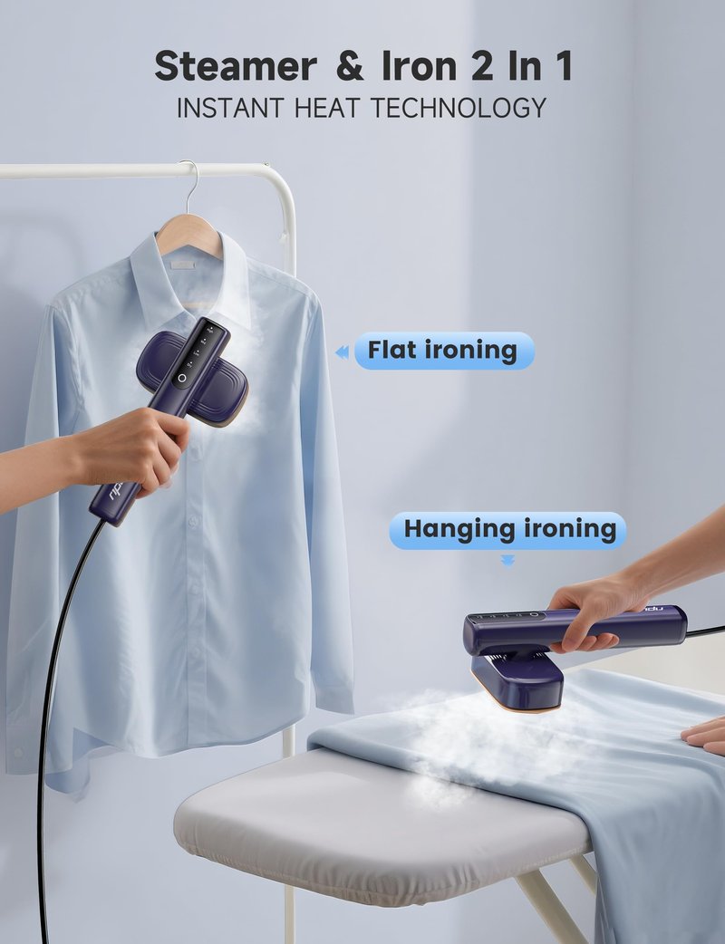 Steamer for Clothes,1200W Powerful Portable Steamer Iron,15s Fast Heat-up,100ml Tank,20 Min Continuous Steam, Wrinkle Remover for Travel, Home, Office(Blue)