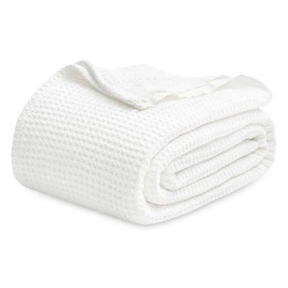 Bedsure Gentlesoft 100% Cotton Blanket Queen Size for Bed - Cooling Breathable and Soft for Spring Summer, Thick Cozy Waffle Weave Blanket Gifts for Women, White, 90x90 Inches