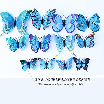 OPSEAM 3D Butterfly Wall Decor - 72 PCS Magnetic Stickers for Party Decorations | Blue
