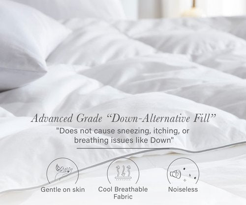California Design Den Queen Size Comforter Duvet Insert - Cozy Luxury Down Alternative, Quilted Extra Fluffy, Soft, and Cooling, Machine Washable with Corner Tabs - White