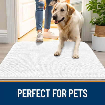 OLANLY Dog Door Mat - Absorbent Non-Slip Chenille Mat for Muddy Paws | 59x24 Inches, Quick Dry White