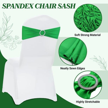 MDS Spandex Chair Sashes - Universal Fit Elastic Stretch Bands with Buckle for Weddings | Light Green - Pack of 250
