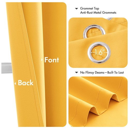 MIULEE Yellow Blackout Curtains - Bedroom Window Treatment Curtains Thermal Insulated Room Darkening Drapes for Living Room Kitchen Grommet Light Blocking Drapery, 40 x 45 Inches Long, 2 Panels