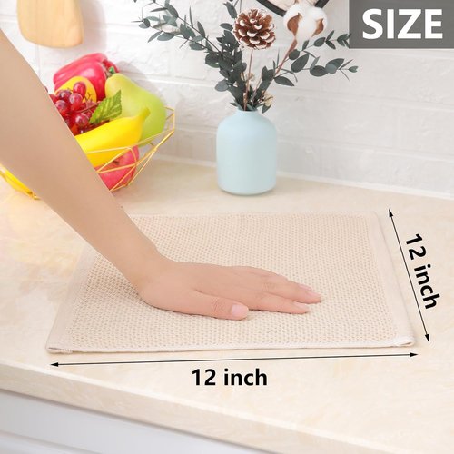Homaxy Kitchen Dish Cloths - Ultra Soft 100% Cotton Waffle Weave, Quick Drying, 12 x 12 Inches, 8-Pack, Beige