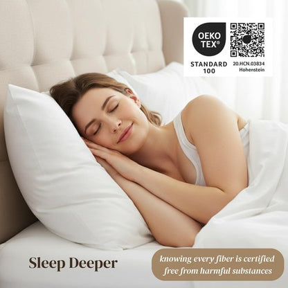 Beckham Hotel Collection Sheets Set Queen Size, 100% Cotton Sateen Fabric, Silky Smooth & Soft, Cool Touch, 16” Deep Pocket, 4-Piece, White