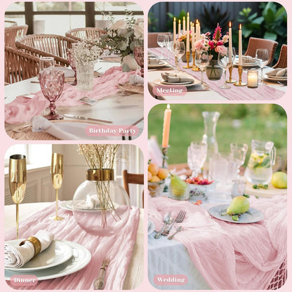 Regine Switzerland Pink Table Runner - 10 Ft Rustic Gauze Cheesecloth for Weddings & Parties | Boho Design