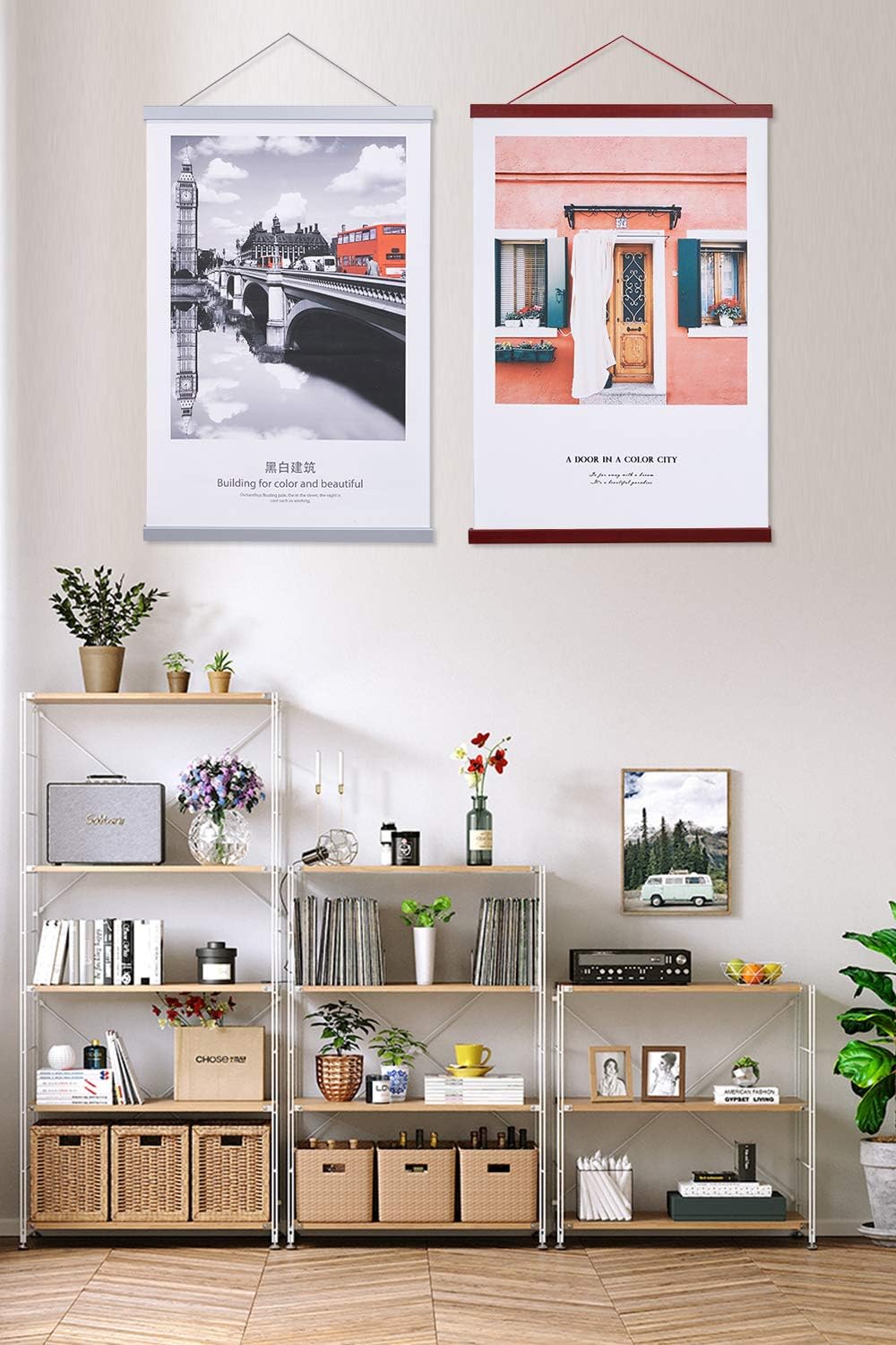 Benjia Magnetic Poster Hanger - Mahogany Wood Frame for 16x20, 16x22, 16x24 Prints | Easy Wall Display