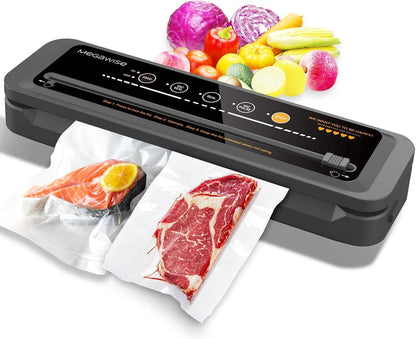 MegaWise Vacuum Sealer Machine - 80kPa Suction Power | Compact One-Touch Automatic Food Sealer with Bags & Cutter Included | Dry & Moist Modes for All Your Food Storage Needs