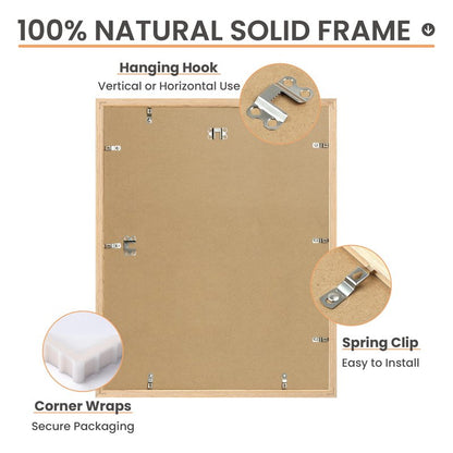 upsimples 16x20 Frames Set of 3, Natural Solid Wooden Picture Frames, Display 11x14 with Mat or 16 x 20 Without for Vertical or Horizontal Wall Hanging