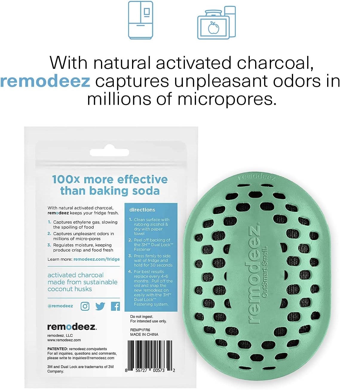 Remodeez Refrigerator Deodorizer - Activated Charcoal Odor Eliminator | Air Purifier Bags