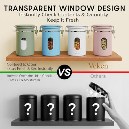 Veken Coffee Canister - Airtight Stainless Steel Container with Window | 22oz Green for Grounds, Beans, Tea, and More