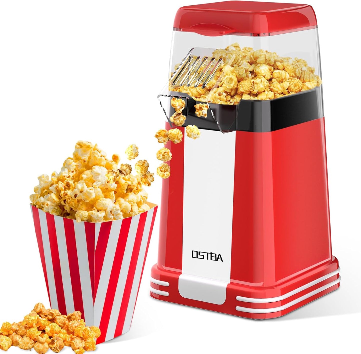 OSTBA Popcorn Maker - 1200W Mini Retro Air Popper with Butter Tray | Oil-Free, Compact Design for Home & Gifts