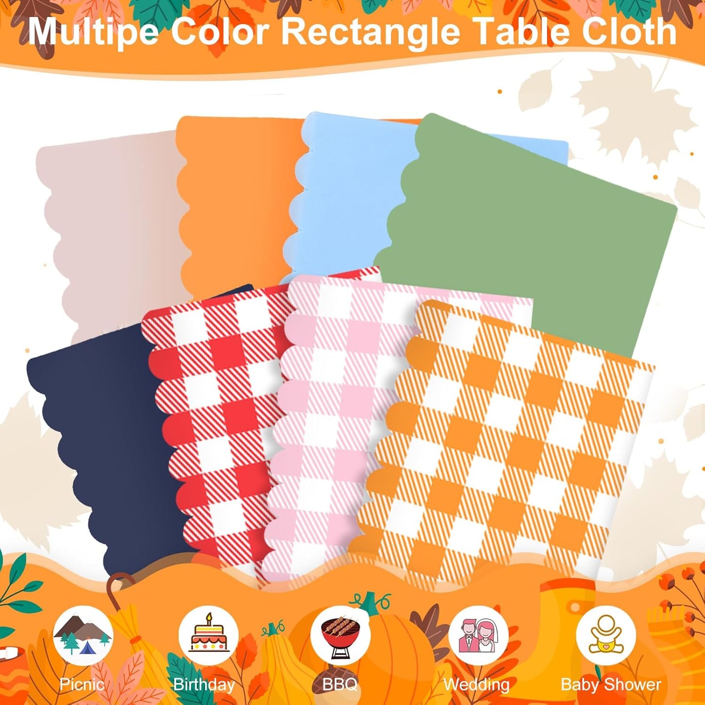 Skiennix 6 Pack Orange Gingham Tablecloths - 54 x 108 Inch Waterproof Disposable Covers for Parties & Picnics