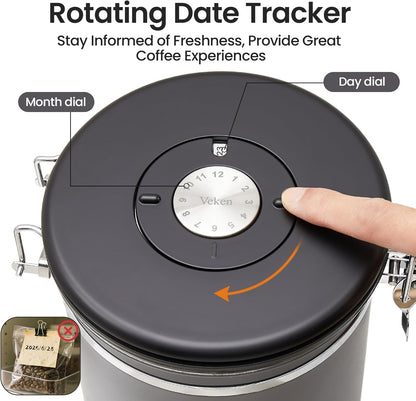 Veken Coffee Canister - Airtight Stainless Steel Storage Container with Date Tracker & Scoop | 22oz Gray