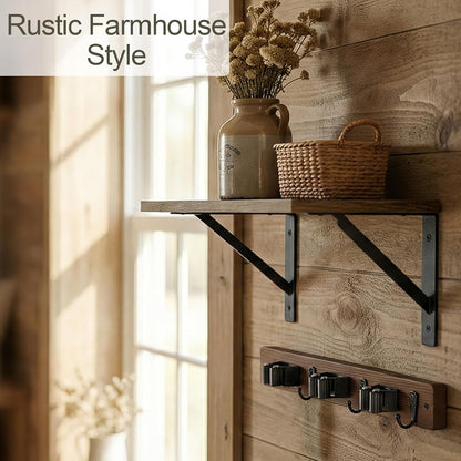 Skiennix Broom and Mop Organizer - Rustic Wood Wall-Mounted Storage Rack for Laundry Room | Brown