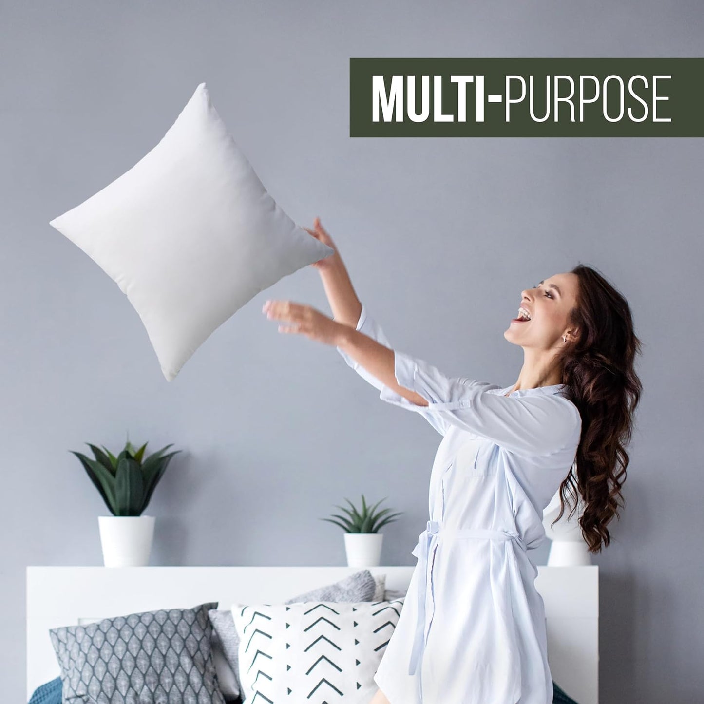 Utopia Bedding Throw Pillow - Fluffy Down Alternative Cushion for Bed & Sofa | 22 x 22 Inches, White