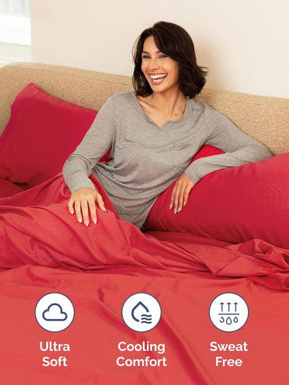 Extra Deep Full Sheet Set - 6 Piece Breathable and Cooling Sheets - Hotel Luxury Bedding for Women, Men, Kids & Teens - Easy & Secure Fit - Soft, Wrinkle Free and Comfy with Extra Deep Pockets - Red