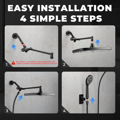 Skiennix Wide Rain Shower Head - 5 Modes Handheld Showerhead Combo | High Pressure, Adjustable, Anti-Clog Nozzles (Black)