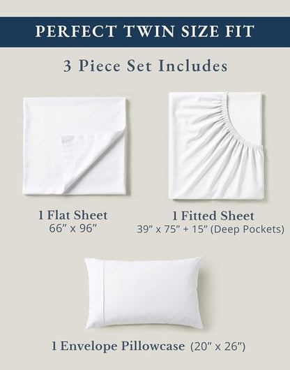 LANE LINEN Organic Cotton Twin Sheets Set - 3Pc Soft & Breathable Percale Bedding | Fade Resistant White