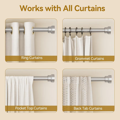YaFex Curtain Rods - Heavy Duty 1 Inch Adjustable Window Treatment Rods | 32-144 Inch, Modern Silver Design