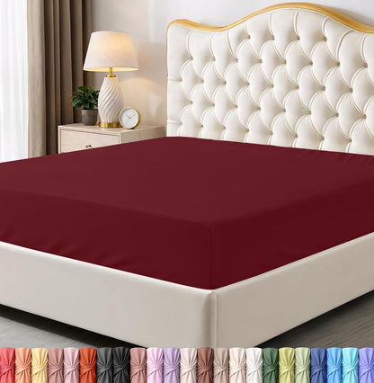 Utopia Bedding Fitted Sheet - Deep Pocket Soft Microfiber - Shrinkage & Fade Resistant | Red Burgundy