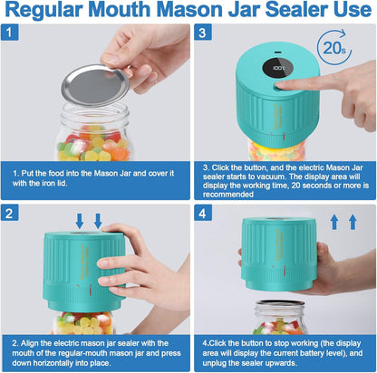 Skiennix Electric Mason Jar Vacuum Sealer Kit - Black & Green for Fresh Food Storage