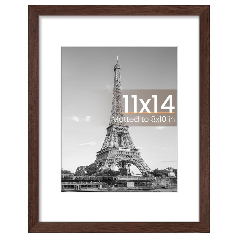 upsimples 11x14 Picture Frame, Display Pictures 8x10 with Mat or 11 x 14 Without, Wall Hanging Photo Frames, Brown, 1 Pack