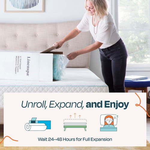 Linenspa 4 Inch Swirl Gel Memory Foam Mattress Topper, Queen Size – Cooling Gel Infused, Ventilation Holes – Pressure Relieving Bed Topper – CertiPUR Certified