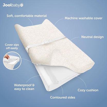 Jool Baby Serenity Soft Changing Pad - Washable Cover & Non-Slip Design | Fits Standard Tables (Wave Pattern, Off White)