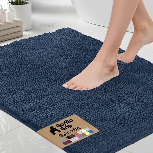 GORILLA GRIP Bath Rug Mat - Soft Absorbent Chenille | Quick-Dry Microfiber, 70x24, Navy Blue