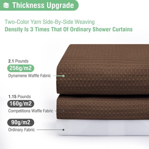 Dynamene Long Shower Curtain and Liner Set - 78 inch Tall Waffle Fabric, Waterproof Clear Liner, Heavy Duty Weighted Hotel Luxury Cloth Shower Curtains for Bathroom with 12 Hooks, 72x78, Brown