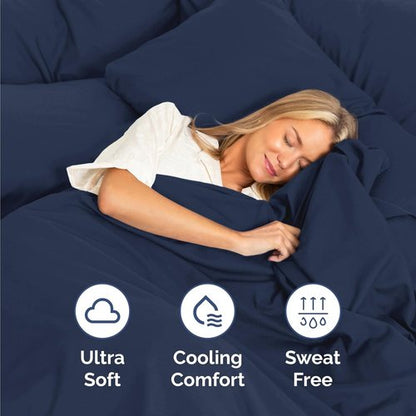 Comfy Twin Size 3 Piece Sheet Set by [Brand Name] - Breathable, Cooling Luxury Bedding - Deep Pockets, Ultra-Soft, Wrinkle-Free - Navy Blue