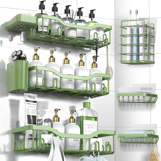 NESOMI Shower Caddy - Rustproof Stainless Steel Organizer with Soap Dish & Hooks | 8-Pack, No-Drill Storage