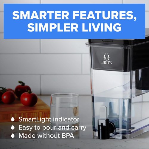 Brita 27-Cup Water Filter Dispenser - NSF Certified Elite Filter Removes 99% Lead & Contaminants | BPA-Free Black