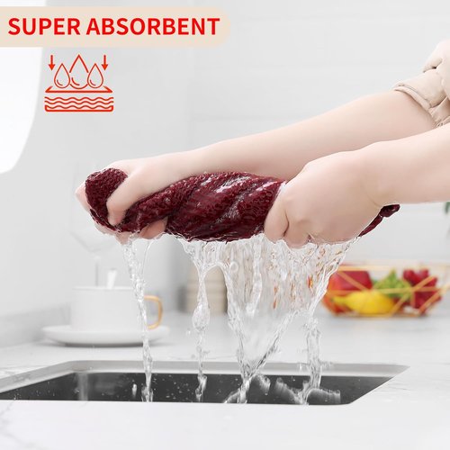 Homaxy Kitchen Dish Cloths - 100% Cotton Waffle Weave, Ultra Soft & Absorbent | 12 x 12 Inches, 6-Pack, Burgundy