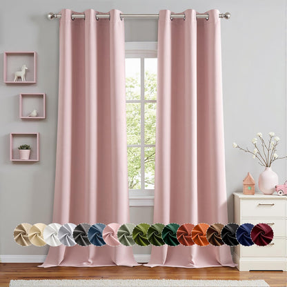 MIULEE Baby Pink Blackout Curtains - Thermal Insulated Room Darkening Drapes | 96-Inch Grommet Top Panels