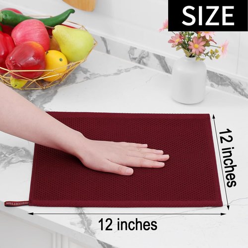 Homaxy Kitchen Dish Cloths - 100% Cotton Waffle Weave, Ultra Soft & Absorbent | 12 x 12 Inches, 6-Pack, Burgundy