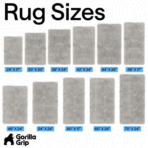 GORILLA GRIP Bath Rug Mat 48x17, Soft Absorbent Chenille, Quick Dry Microfiber Mats, Rubber Backing Washable Shower Floor Rugs, Bathmat Runner, US Designed Bathroom Home Decor Accessories Light Gray