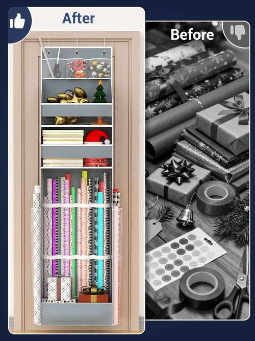 Gift Wrapping Paper Storage by [Brand Name] - Christmas Wrapper Bag Organizer for Closet | Grey